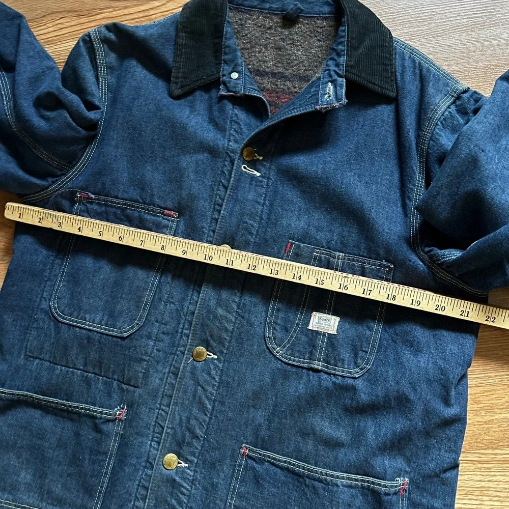 VTG 50s 60s Large Sears Work‎ Wear Denim Chore Coat Blanket Lined Blue Jacket